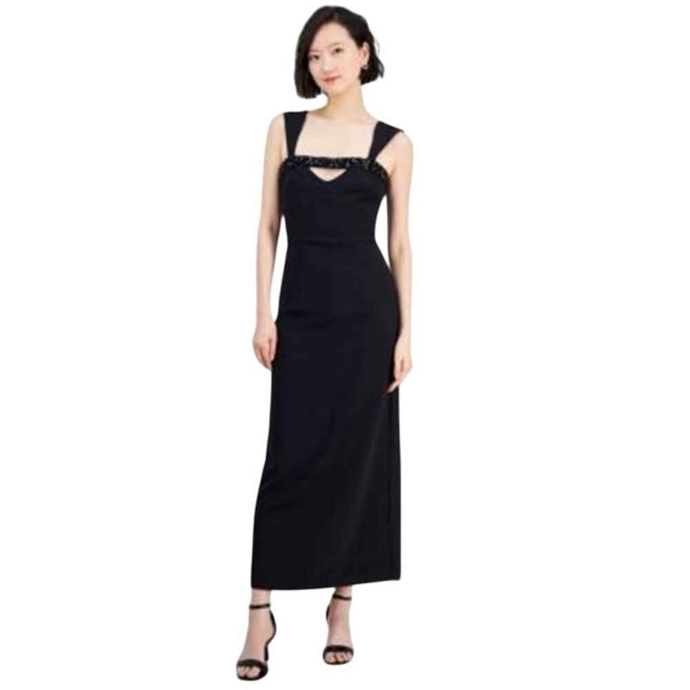 Taylor Women's Sleeveless Embellished Matte Black Dress
